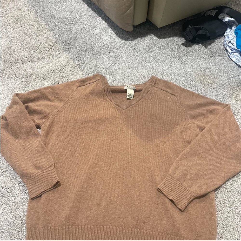 L.L. Bean Men's V-Neck Sweater in Warm Brown